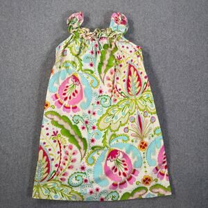 Le Za Me Sleeveless Dress Girls 7 Floral Paisley Print Pink Green Ruffle Collar